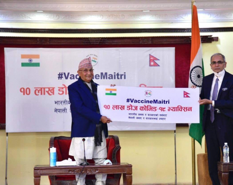 Indian ambassador hands over one million doses of COVID-19 vaccine to PM Oli
