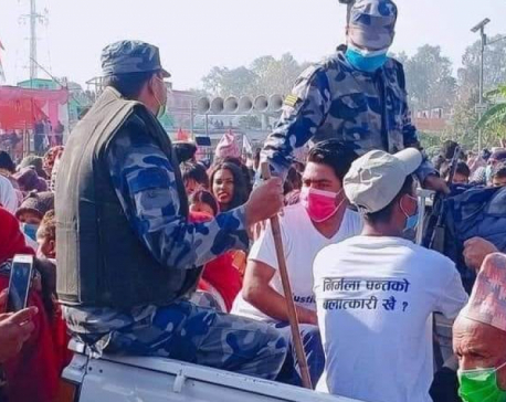 Youths wearing “Where is the rapist of Nirmala Pant?”tagged t-shirts arrested from PM Oli’s program in Dhangadi