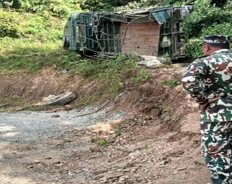 Nepal Army truck turns turtle in Gorkha