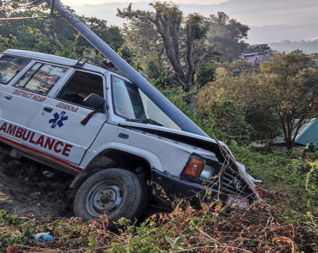 Ambulance crashes into electricity pole in Gorkha