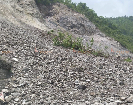 Landslide obstructs traffic at Narayanghat-Mugling road