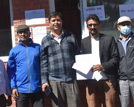 Prakash Adhikari, an independent candidate from Kathmandu-2, registers his candidacy