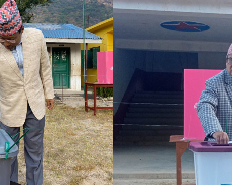 Maoist leaders Mahara and Barsha Man cast their votes from Rolpa