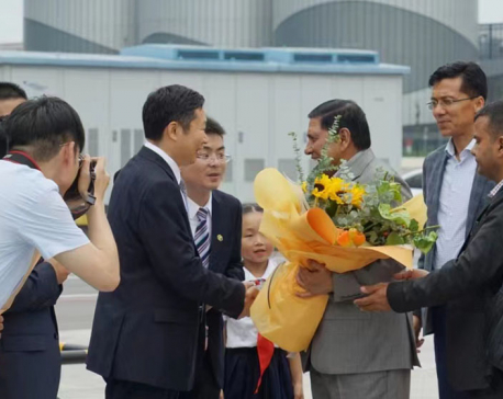 Home Minister Shrestha reaches China’s Chengdu