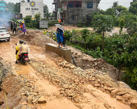 Prithvi Highway obstructed after road collapses in Tanahun