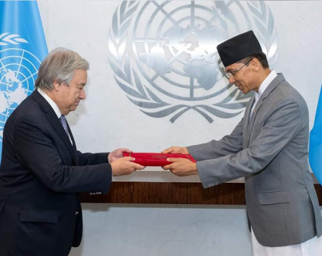 Ambassador Thapa presents Letter of Credence to UN Secy General Guterres