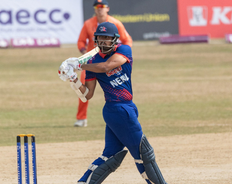 Nepal gather 100 runs in 11.1 overs at the loss of 2 wickets