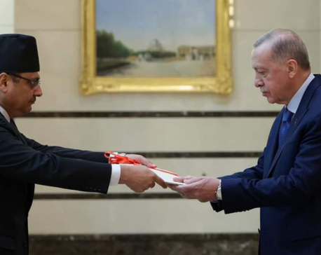 Ambassador Adhikari presents his letter of credentials to Turkish President Erdoğan