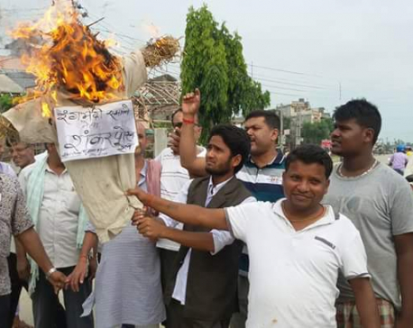 Effigy burnt in protest of Pokhrel’s tweet