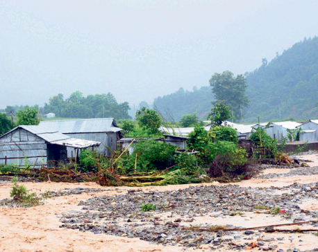 Floodwaters threaten settlement in Dharan