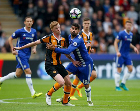 Costa to Conte's rescue as Chelsea beats Hull 2-0