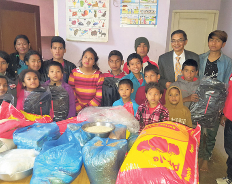 Himalayan Bank distributes support material to children
