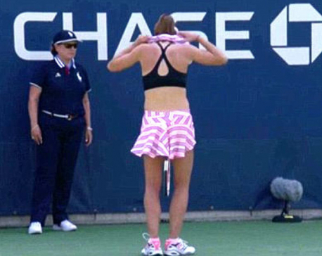 Sexism row after female player given code violation for removing shirt at US Open