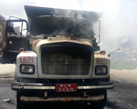 Motorcyclist killed, residents torch truck at Banepa