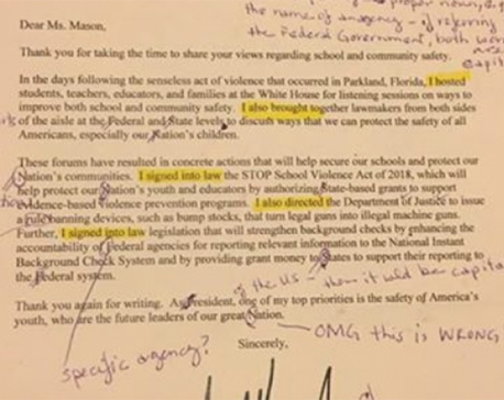 Retired English teacher sends back letter written by Trump  after correction