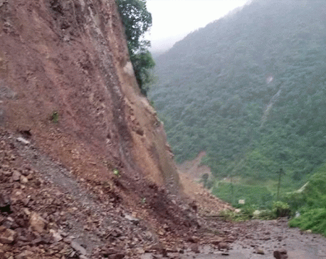 Landslide halts transportation along Mugling-Narayangadh road stretch