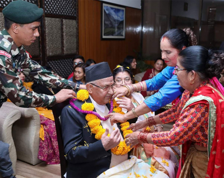Prime Minister Oli receives Bhai Tika