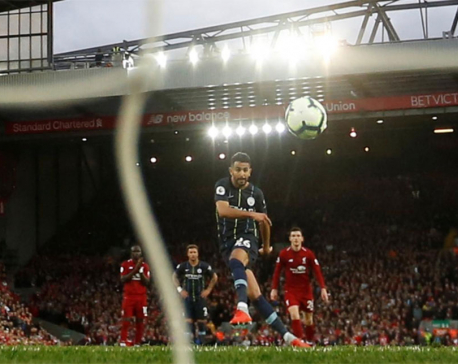 City's Mahrez misses late penalty in stalemate at Liverpool