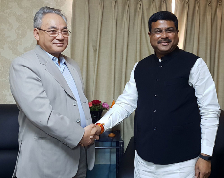 Home Minister Thapa, Indian Minister Pradhan meet