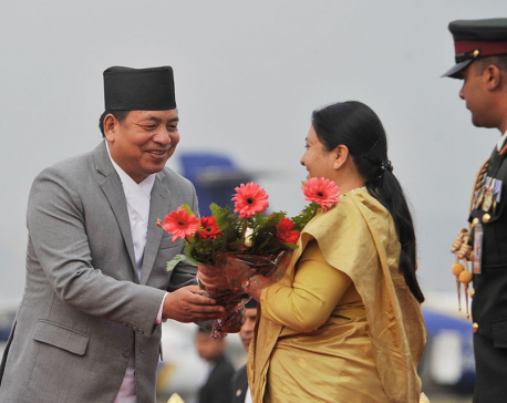 President Bhandari returns home from China