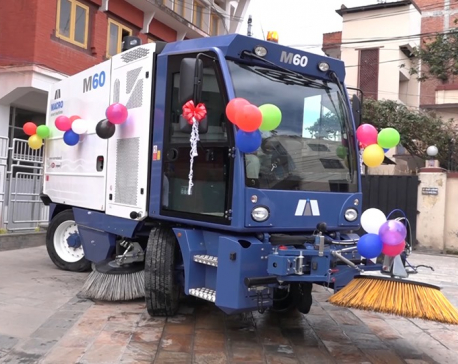 Lalitpur metropolis uses broomer machines to clean dusty roads
