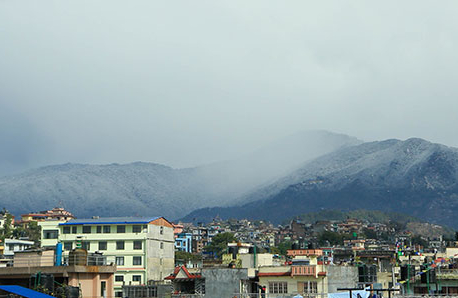 Snow covers hill stations around the Kathmandu Valley