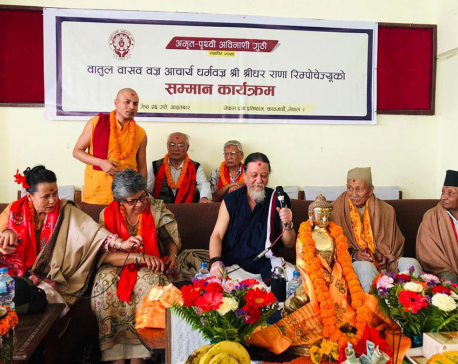 Centenary personality Joshi felicitates renowned Buddhism teacher Sridhar Rana