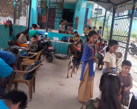 Community school teachers run classes in their own locality to help children continue their studies
