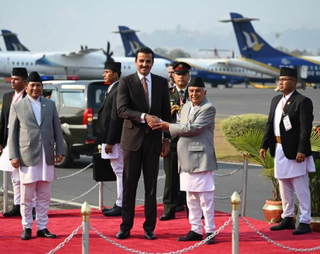 Qatar Emir in Kathmandu, President and Prime Minister welcome Emir at TIA (In Photos)