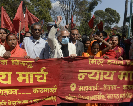 Nepal Samajwadi Party Chairman Baburam Bhattarai joins Bhadrakali justice march against Loan Sharking (Photo Feature)