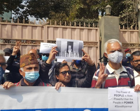 IN PICS: Civil society members stage protest in front of Myanmar Embassy