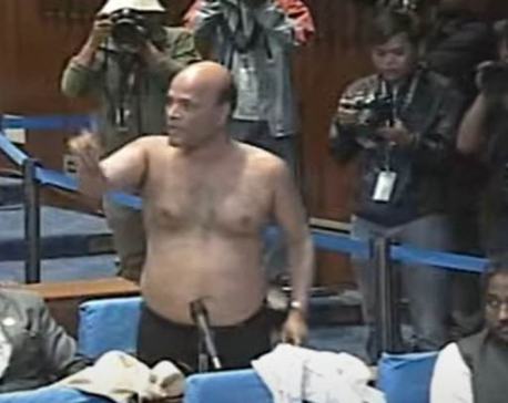 Independent lawmaker Singh goes half naked in parliament to express his anger at Speaker Ghimire