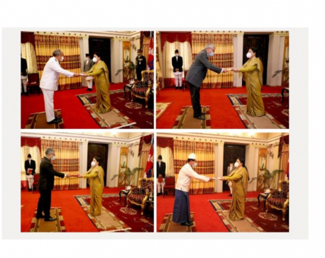 Four ambassadors present credentials to President Bhandari