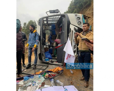 22 college students injured as bus turns turtle in Bhaktapur