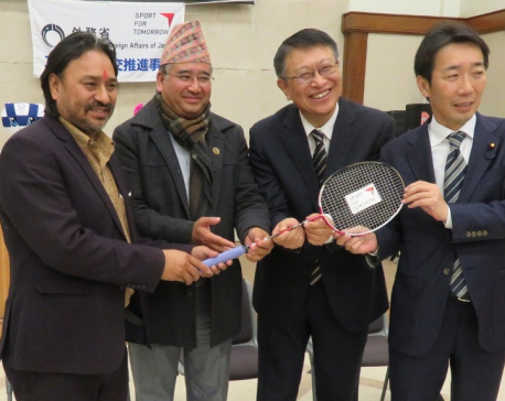 Visiting Japanese vice-minister hands over badminton rackets to NBA