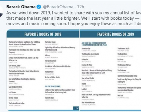 Former US President Obama releases his must-read list of 2019