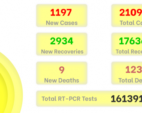 1,197 new COVID-19 cases diagnosed in Nepal taking the national tally to 210,973