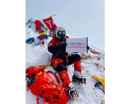 Actor and model Chhiring Sherpa atop Sagarmatha