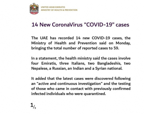 Two Nepalis tested positive for coronavirus in UAE