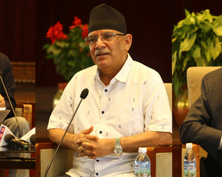 PM Deuba, Maoist Center Chair Dahal, UML (Socialist) Chair Nepal meet