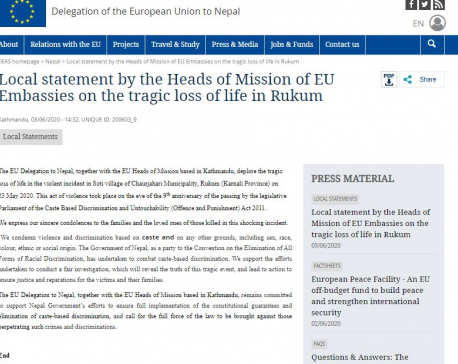 EU missions in Kathmandu deplore killing of Dalit youths in Rukum