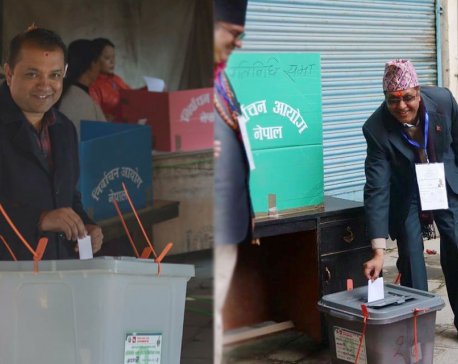 Gagan Thapa and Rajan Bhattarai vote at Maitidevi (Photo features)