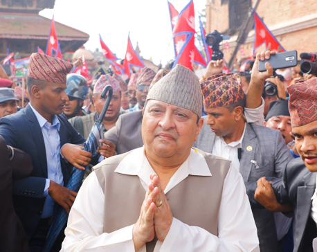 In Pictures: Former King welcomed by supporters at Bhaktapur Durbar Square