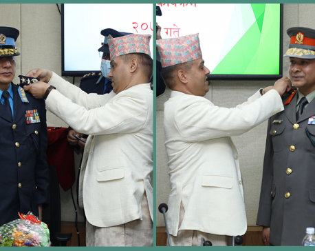 Newly-appointed chiefs of Nepal Police and APF conferred with insignia