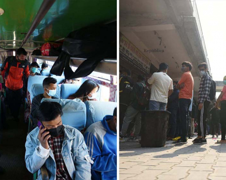 IN PICS: People leaving Kathmandu Valley in droves following announcement of prohibitory orders
