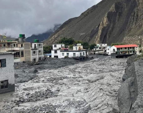 Concrete wall constructed in Kagbeni to control flood