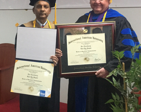 Regmi conferred with honorary doctorate in USA
