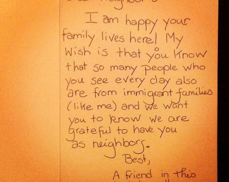 Neighbor reassures Muslim family in US with friendly letter post Trump’s win