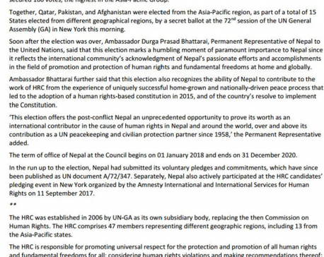 Nepal elected as member in UN-HRC