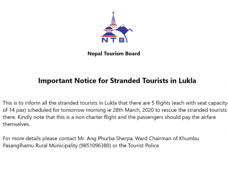 Stranded tourists to be rescued from Lukla tomorrow morning